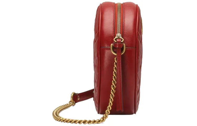 (WMNS) GUCCI GG Marmont Gold Logo Leather Chain Shoulder Messenger Bag Mini Red