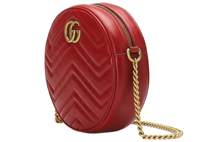(WMNS) GUCCI GG Marmont Gold Logo Leather Chain Shoulder Messenger Bag Mini Red