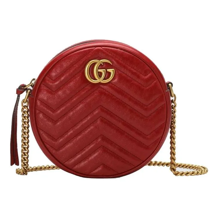 (WMNS) GUCCI GG Marmont Gold Logo Leather Chain Shoulder Messenger Bag Mini Red
