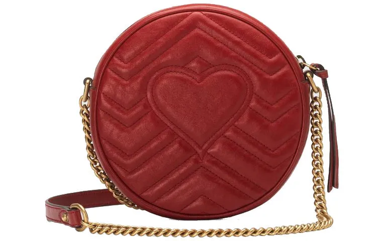 (WMNS) GUCCI GG Marmont Gold Logo Leather Chain Shoulder Messenger Bag Mini Red