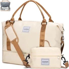 WOOMADA Weekender Bag for Women,Travel Carry On Bag with Shoe Compartment, Hospital Mom Bag for Labor and Delivery, Overnight Travel Duffle Bag with Toiletry Bag(beige&brown)