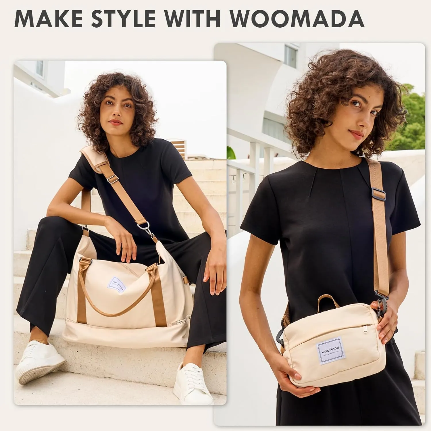 WOOMADA Weekender Bag for Women,Travel Carry On Bag with Shoe Compartment, Hospital Mom Bag for Labor and Delivery, Overnight Travel Duffle Bag with Toiletry Bag(beige&brown)