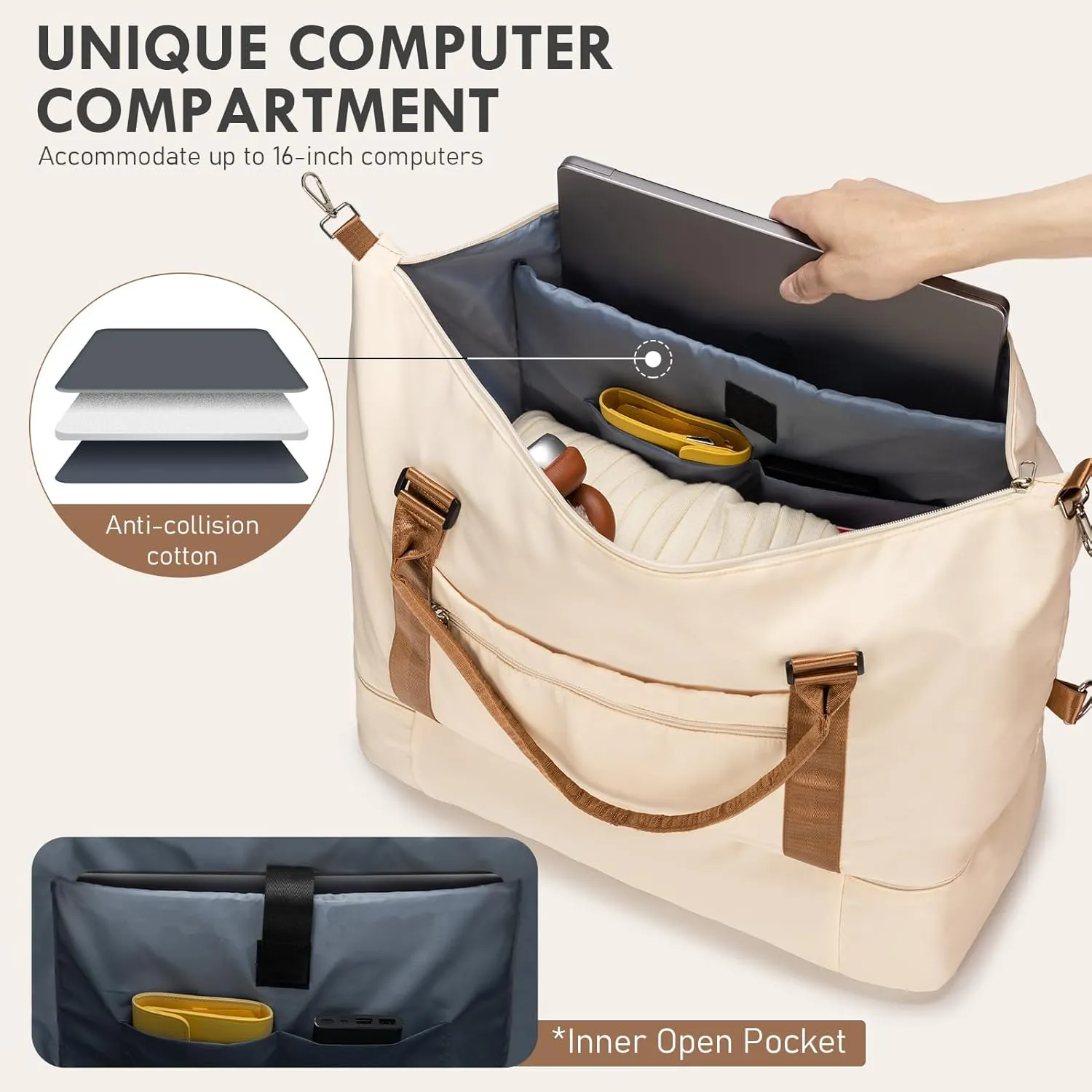 WOOMADA Weekender Bag for Women,Travel Carry On Bag with Shoe Compartment, Hospital Mom Bag for Labor and Delivery, Overnight Travel Duffle Bag with Toiletry Bag(beige&brown)