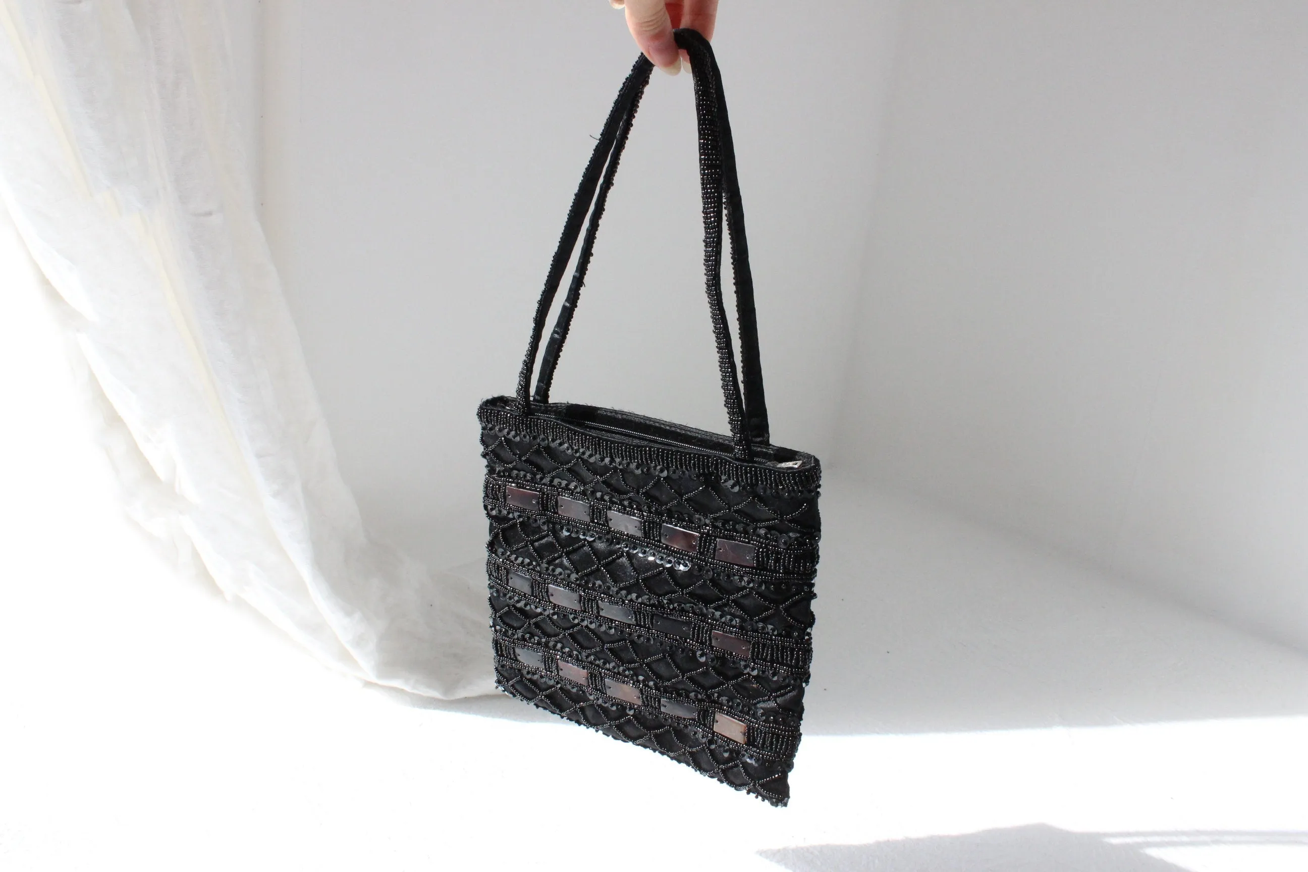 Y2K Small Black Sequin Beaded Evening Bag
