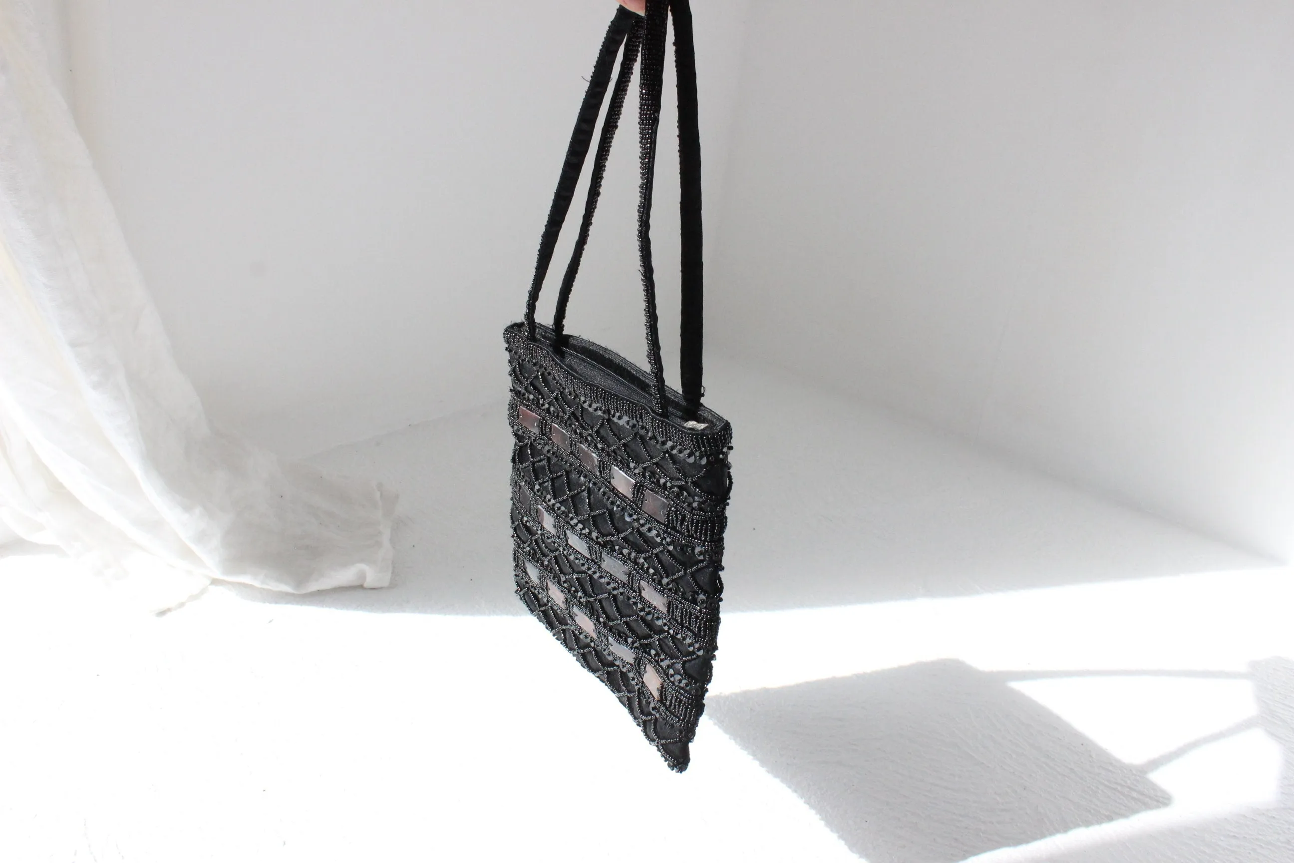 Y2K Small Black Sequin Beaded Evening Bag